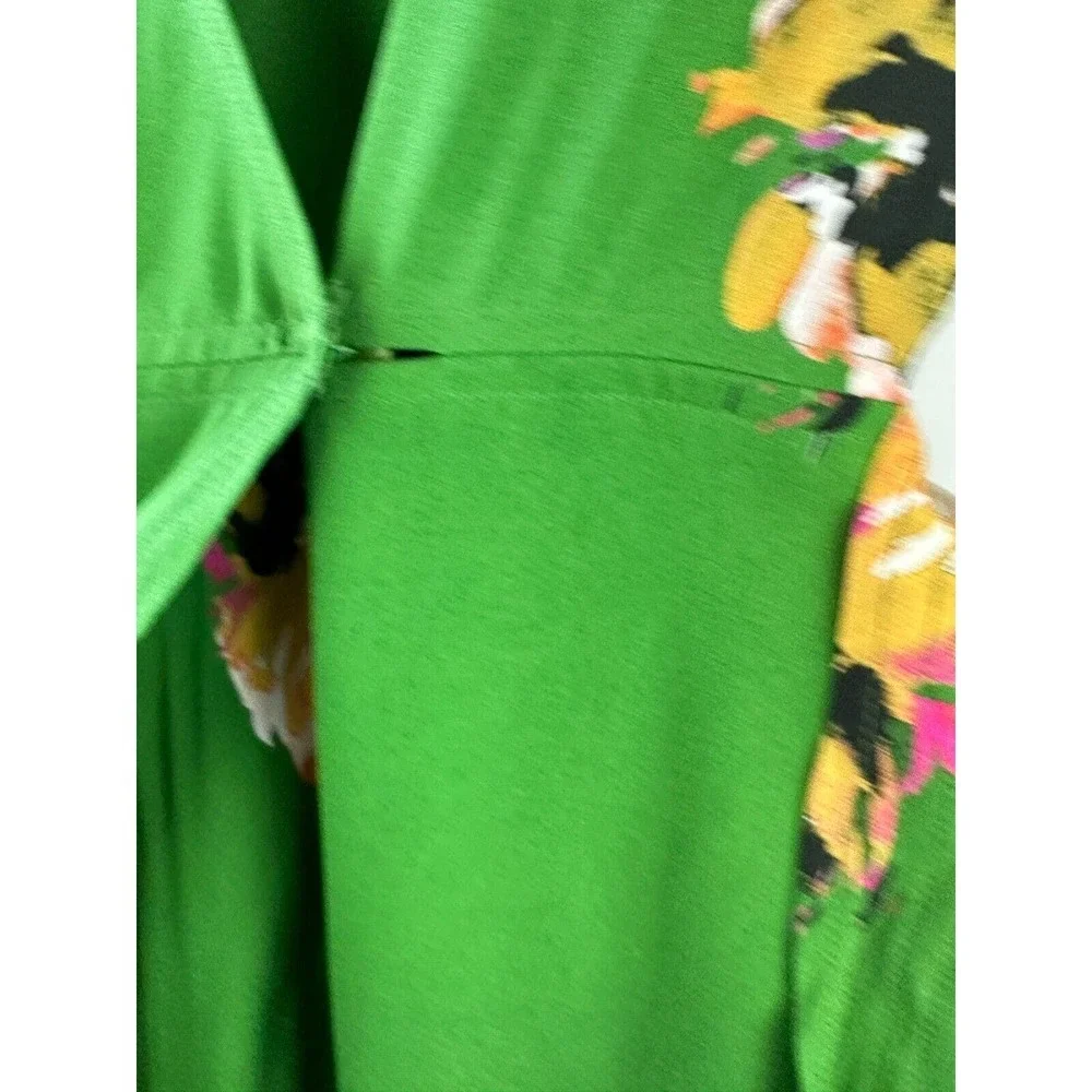 A.L.C. 100% Silk Cora Wrap Dress Green Floral Tie V-Neck SS Women's Size 4 ALC - Picture 10 of 16